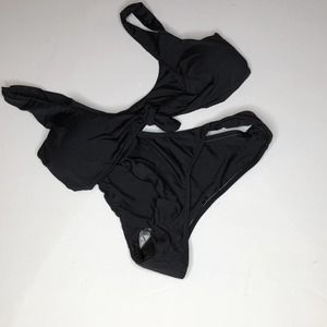 Black Front Tie 2 Piece Bikini Swimsuit, NWOT, S